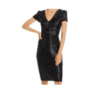 Aqua Short Sleeve Sequined Dress Black 12 NWT